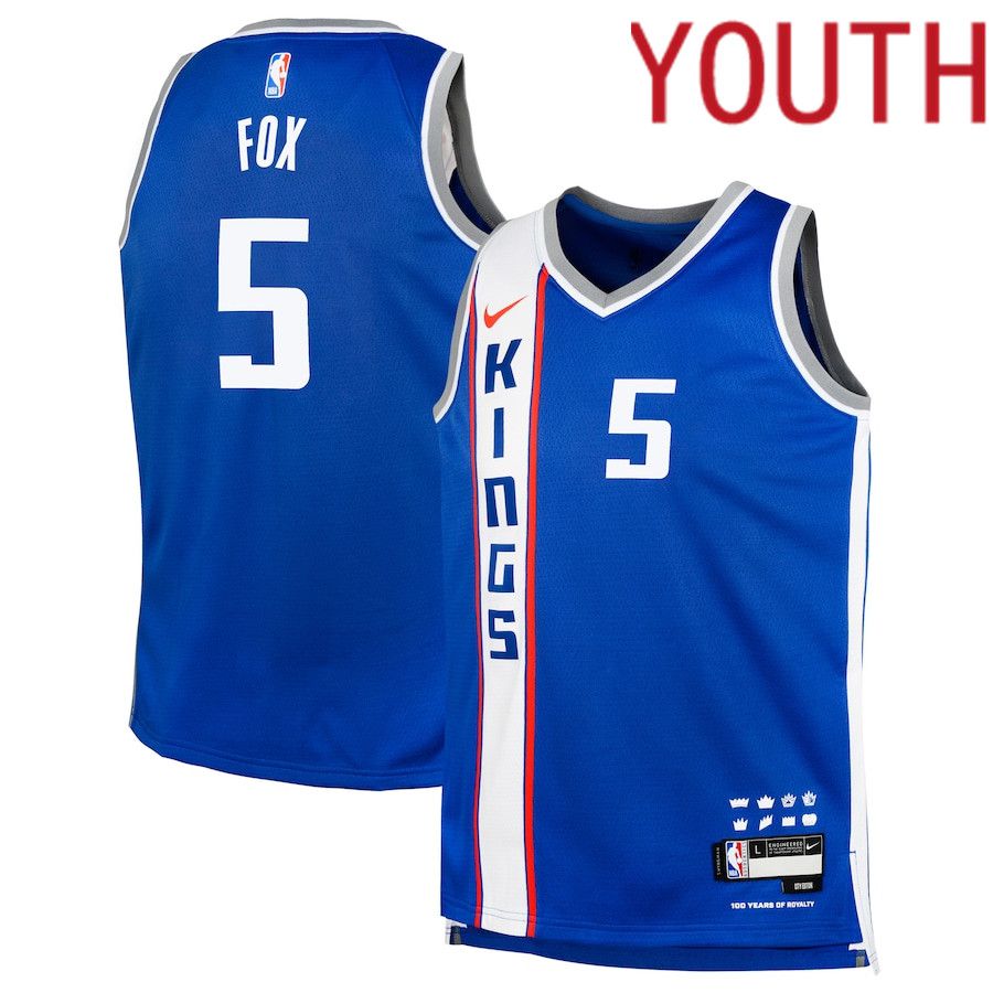Youth Sacramento Kings #5 De Aaron Fox Nike Blue City Edition 2023-24 Swingman Replica NBA Jersey
